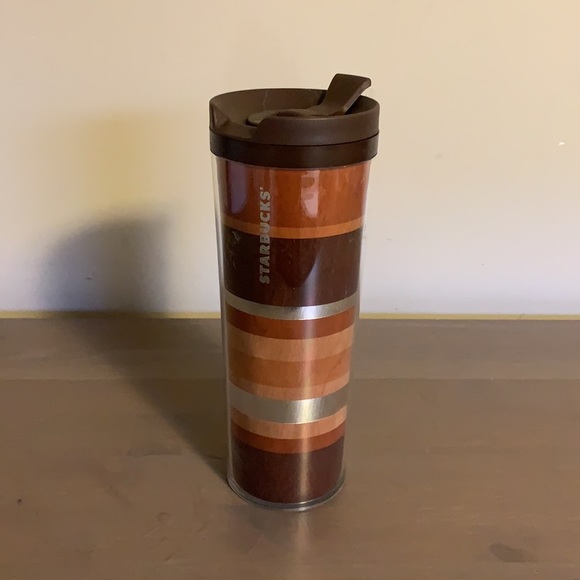 Starbucks Clear Plastic Tumbler with Brown Faux Wood and Silver Insert - Picture 3 of 9